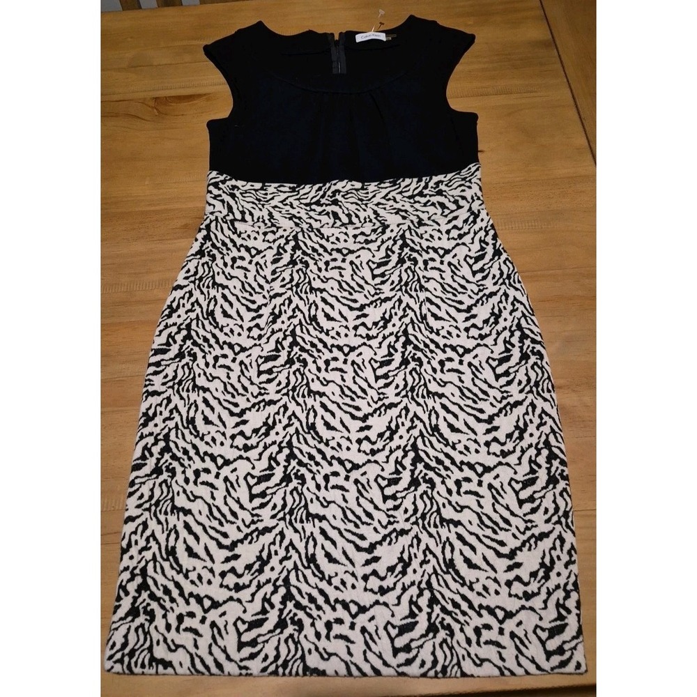 Calvin Klein Dress Womens Black White Combo Dress Sleeveless Sheath Size 10